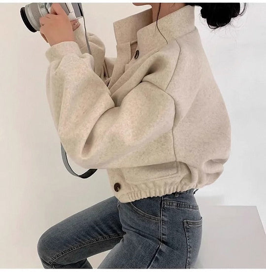 EB | Kurze graue Wolljacke für Frauen Mauwi