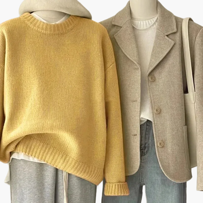 EB | Set Lässiger Retro Japanischer Stil - Strickpullover und Blazer für Alltag und Freizeit