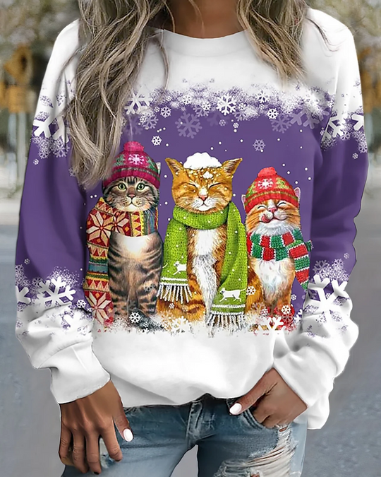 EB | Strick Sweatshirt Lockere Passform Grafikdruck Rippbündchen Lässiger Stil