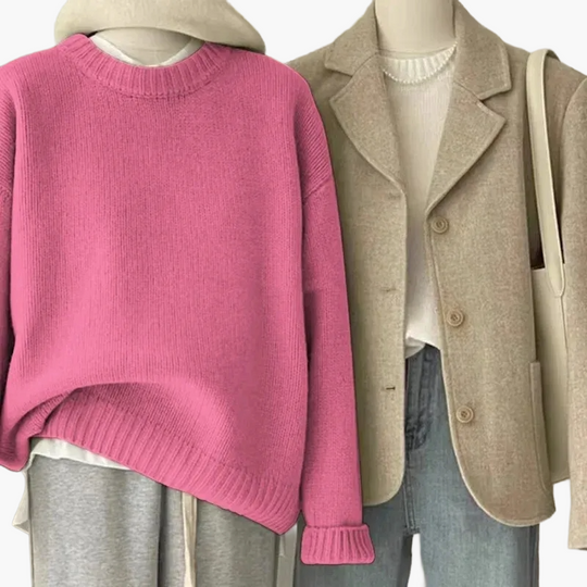 EB | Set Lässiger Retro Japanischer Stil - Strickpullover und Blazer für Alltag und Freizeit