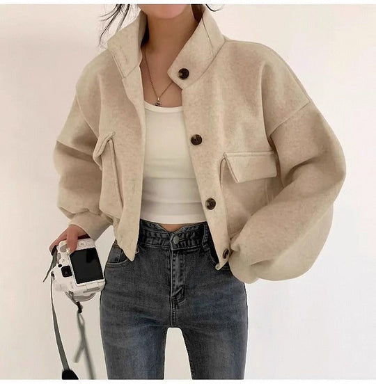 EB | Kurze graue Wolljacke für Frauen Mauwi