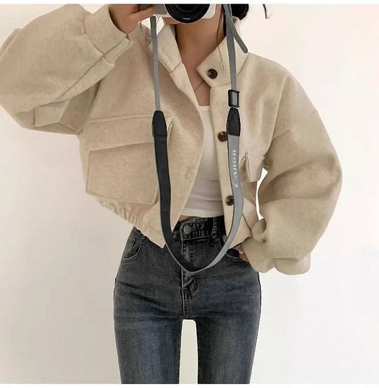 EB | Kurze graue Wolljacke für Frauen Mauwi