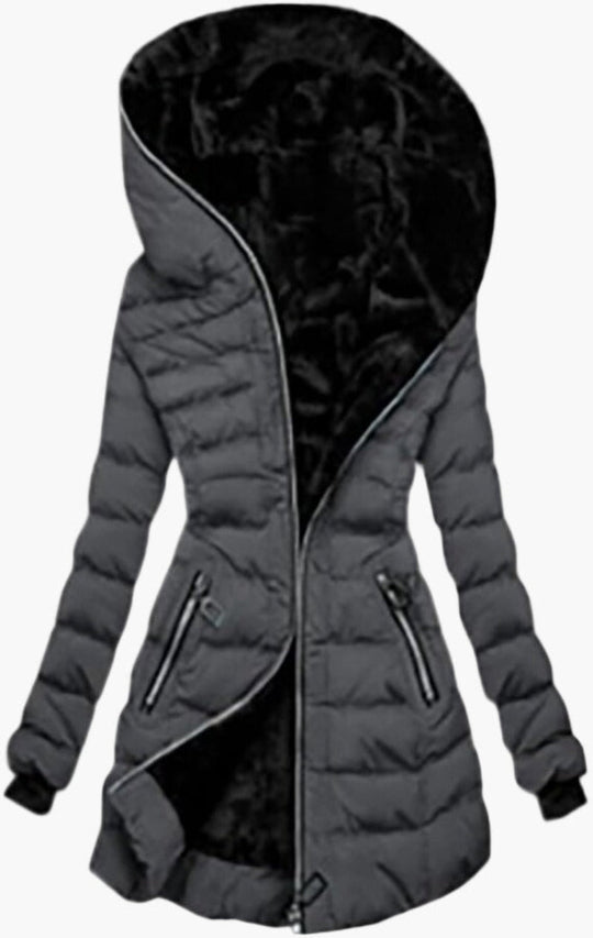EB | Winter Steppjacke mit Kapuze und Asymmetrischem Reißverschluss - Modische Outdoorjacke für Kalte Tage