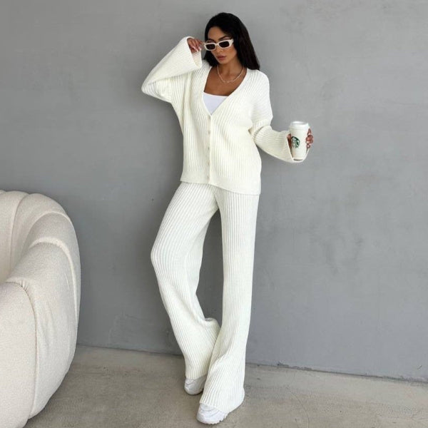 EB | Loungewear Set Gestrickte Rippstruktur Übergröße Passform Weite Ärmel