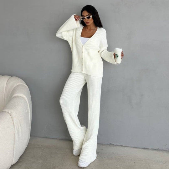 EB | Loungewear Set Gestrickte Rippstruktur Übergröße Passform Weite Ärmel