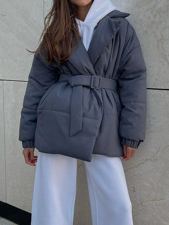 EB | Gürteltaschen Pufferjacke Wickel Front Stepp Wintermantel