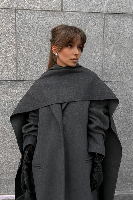 EB | Lange Cape Mantel Eleganter Hoher Kragen Übermantel