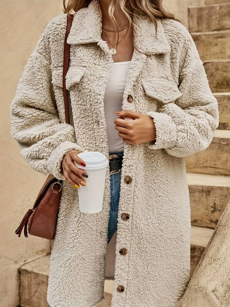 EB | Teddy-Jacke - Oversized Passform - Sherpa-Struktur - Knopfverschluss - Brusttaschen