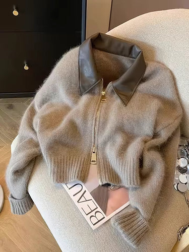 EB | Strickjacke mit Reißverschluss und Elegantem Kragen - Modischer Cropped Cardigan für Alltag und Büro