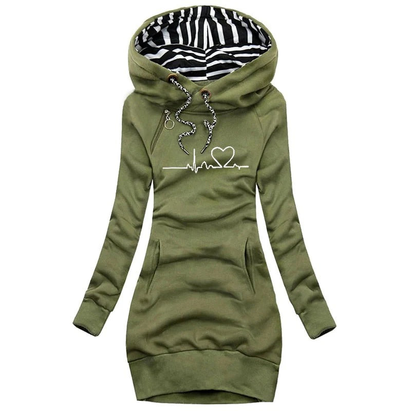 EB | Kapuzenpullover Kleid Slim Fit Baumwollmischung Bedrucktes Design Lässiger Stil