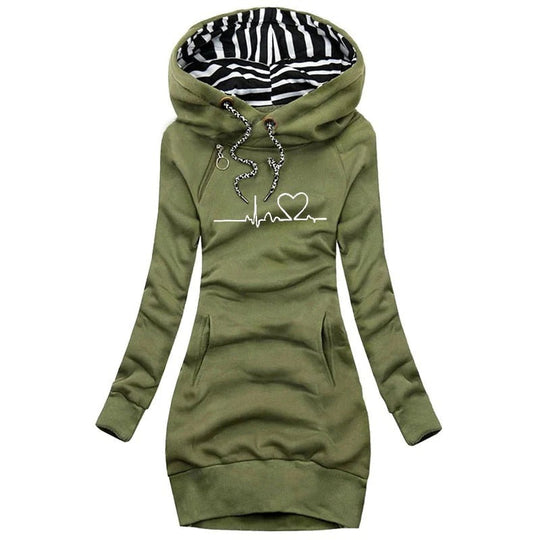 EB | Kapuzenpullover Kleid Slim Fit Baumwollmischung Bedrucktes Design Lässiger Stil