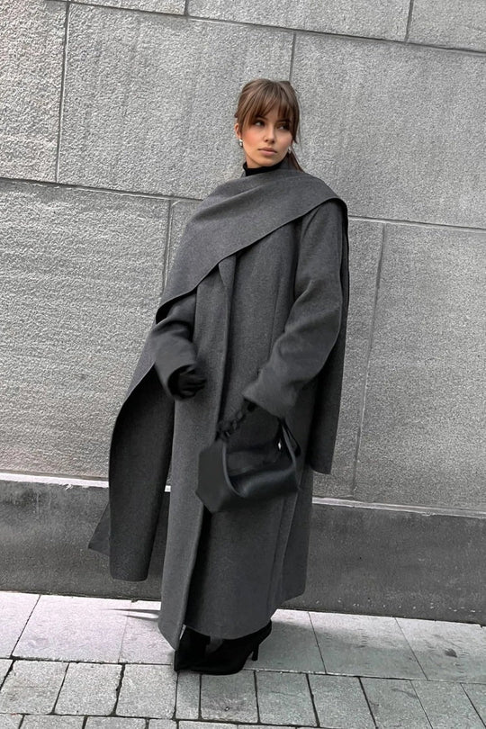 EB | Lange Cape Mantel Eleganter Hoher Kragen Übermantel