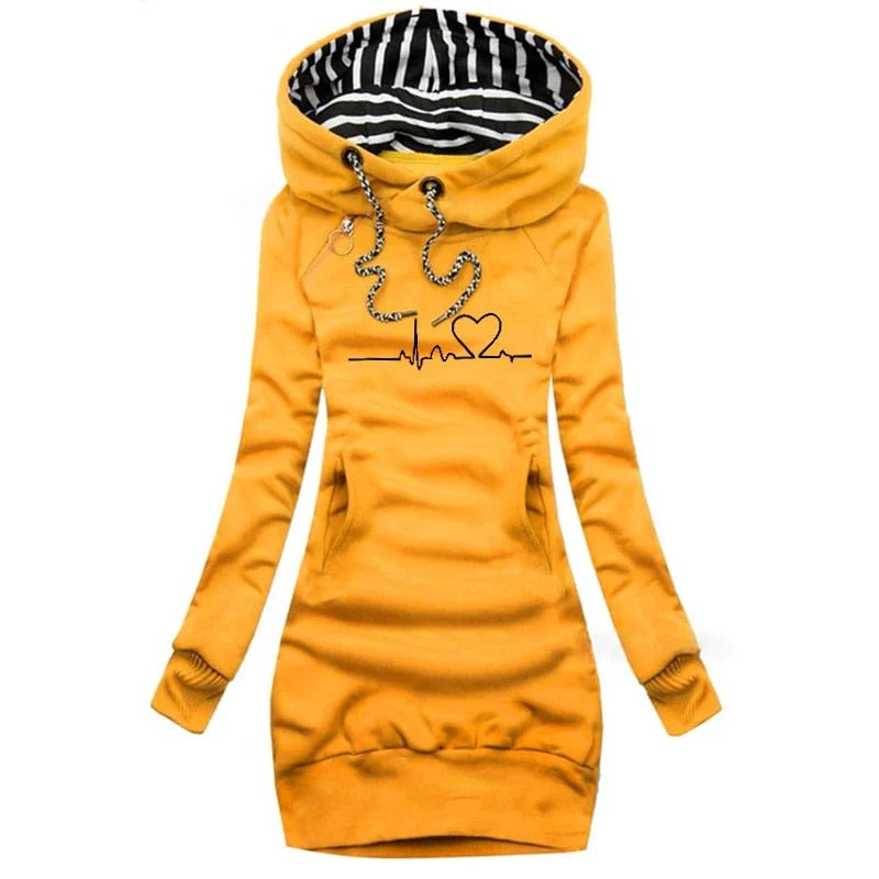 EB | Kapuzenpullover Kleid Slim Fit Baumwollmischung Bedrucktes Design Lässiger Stil