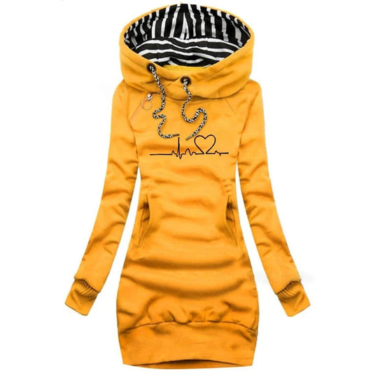 EB | Kapuzenpullover Kleid Slim Fit Baumwollmischung Bedrucktes Design Lässiger Stil