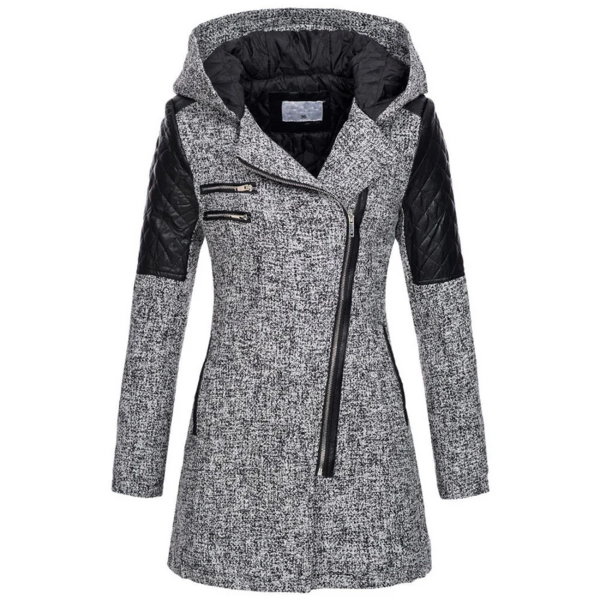 EB | Jacke – Taillierte Passform – Tweed-Körper – Gesteppten Ärmel – Asymmetrischer Reißverschluss – mit Kapuze