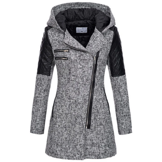 EB | Jacke – Taillierte Passform – Tweed-Körper – Gesteppten Ärmel – Asymmetrischer Reißverschluss – mit Kapuze