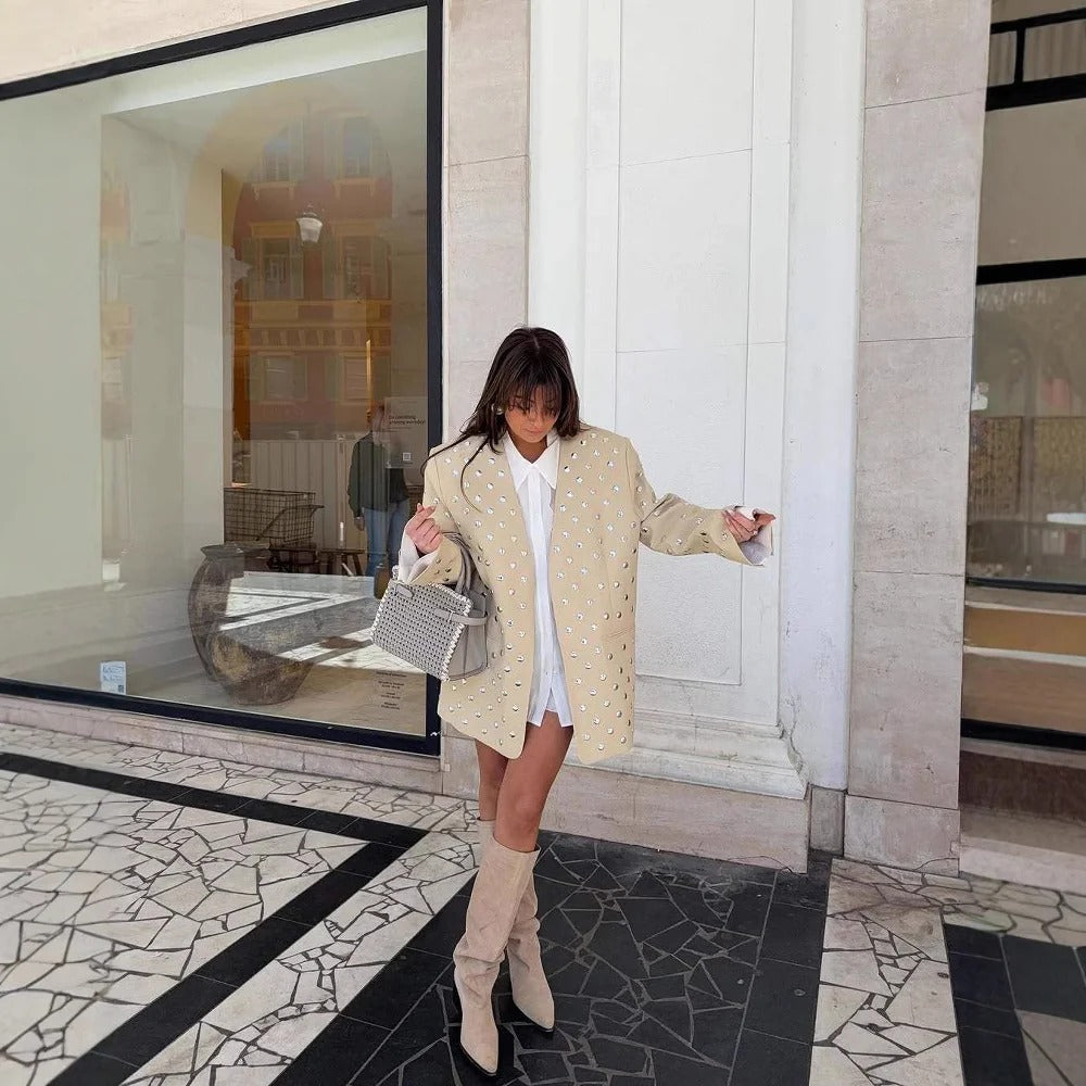 EB | Übergröße Blazer mit Verzierungen Statement Kristalldetail