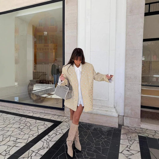 EB | Übergröße Blazer mit Verzierungen Statement Kristalldetail