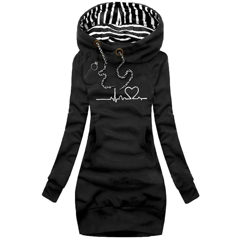 EB | Kapuzenpullover Kleid Slim Fit Baumwollmischung Bedrucktes Design Lässiger Stil