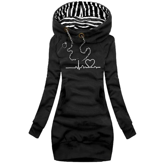EB | Kapuzenpullover Kleid Slim Fit Baumwollmischung Bedrucktes Design Lässiger Stil