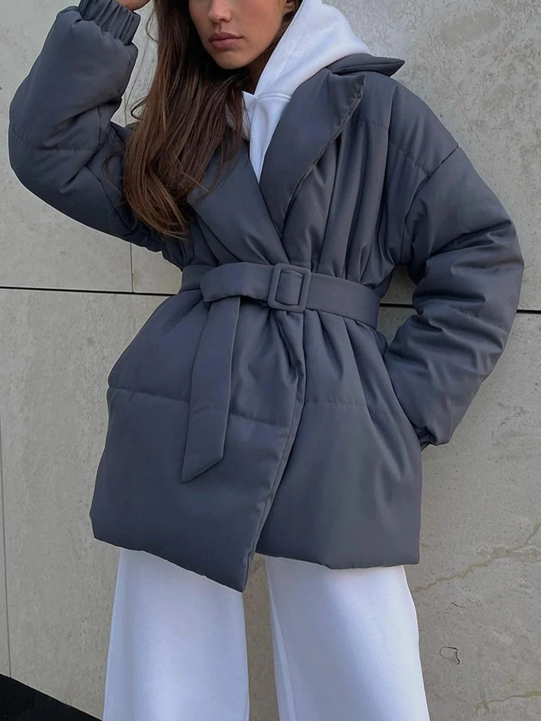 EB | Gürteltaschen Pufferjacke Wickel Front Stepp Wintermantel