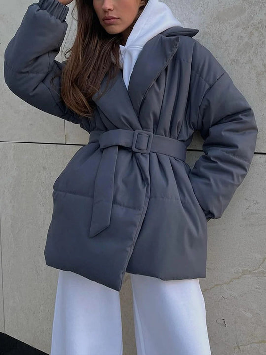 EB | Gürteltaschen Pufferjacke Wickel Front Stepp Wintermantel
