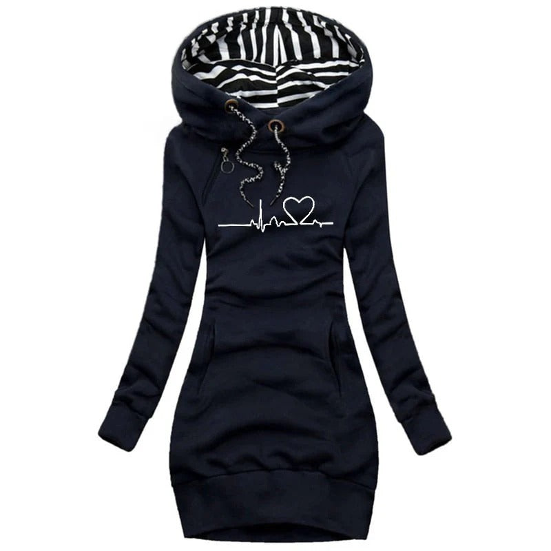 EB | Kapuzenpullover Kleid Slim Fit Baumwollmischung Bedrucktes Design Lässiger Stil