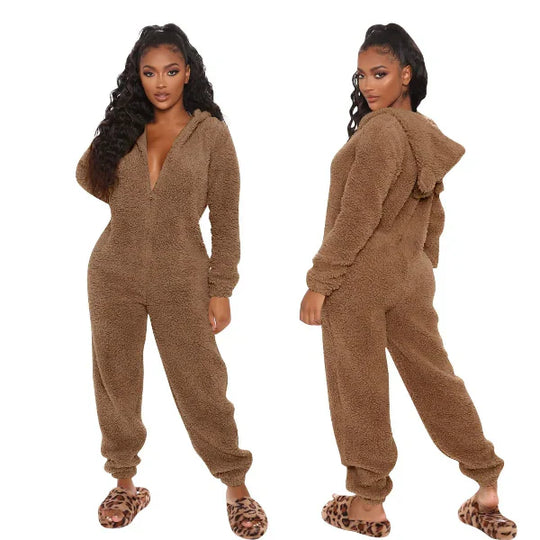 EB | Damen Teddy Fleece Overall mit Kapuze