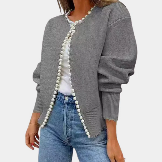 EB | Strickjacke Bequeme Passform Weiches Strickmaterial Perlenknöpfe Lange Ärmel