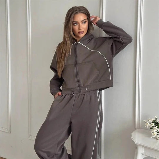 EB | Set mit Kapuzenpullover und Hose Übergröße Reißverschluss Weite Beine Baumwollgefühl