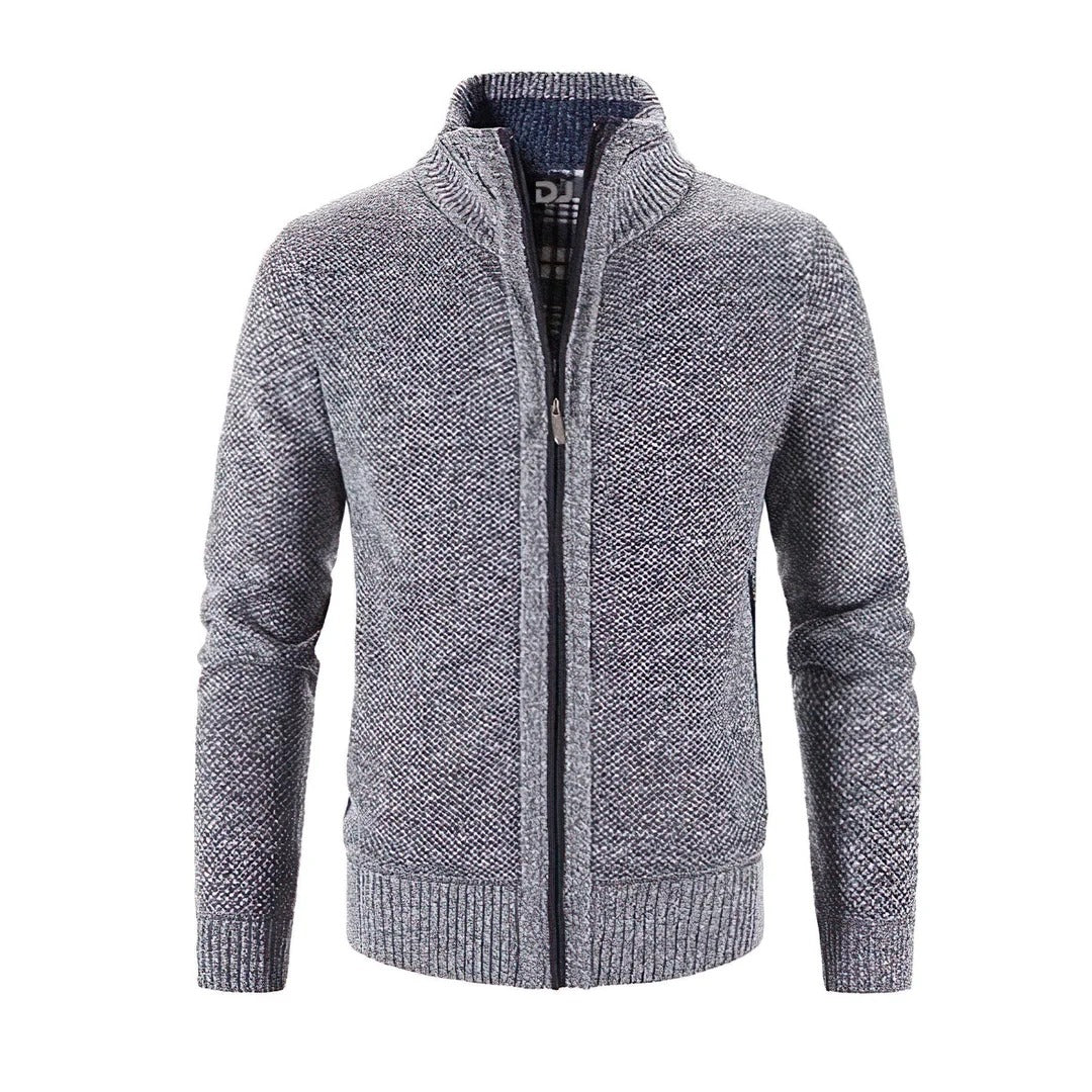 EB | Zip Cardigan Slim Fit Wollstrick Rippkante Kontrastdetail