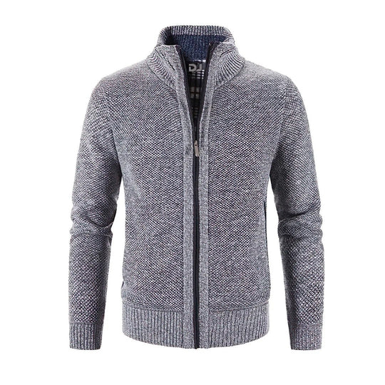 EB | Zip Cardigan Slim Fit Wollstrick Rippkante Kontrastdetail