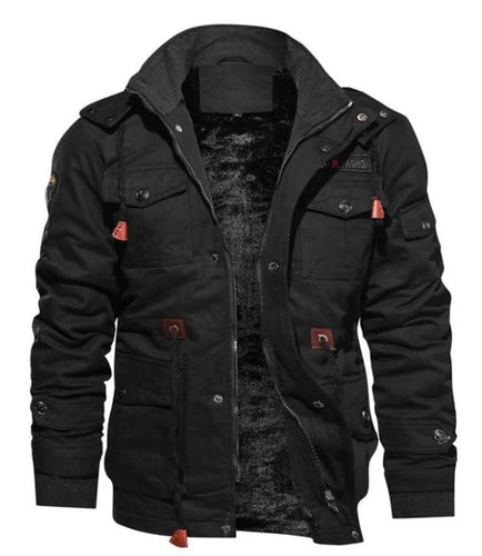 EB | Reguläre Passform mit Fleece gefüttert Hoher Kragen Mehrere Taschen Reißverschluss und Knöpfe