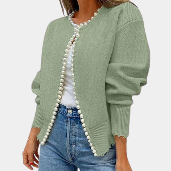 EB | Strickjacke Bequeme Passform Weiches Strickmaterial Perlenknöpfe Lange Ärmel