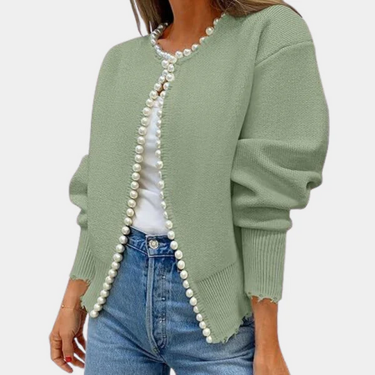 EB | Strickjacke Bequeme Passform Weiches Strickmaterial Perlenknöpfe Lange Ärmel