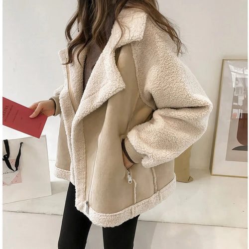 EB | Warme Damen Teddyjacke mit Weicher Fütterung und Reißverschluss