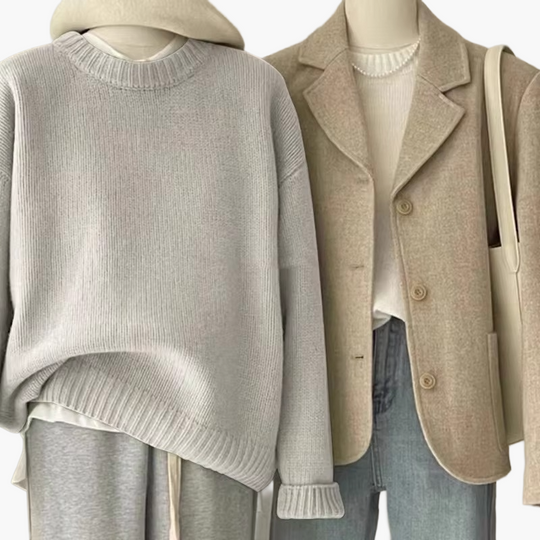 EB | Set Lässiger Retro Japanischer Stil - Strickpullover und Blazer für Alltag und Freizeit