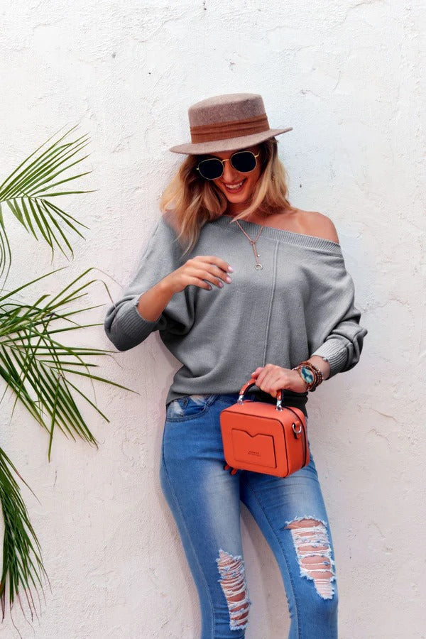 EB | Gestrickt Übergröße Off Shoulder Weiche Wollmischung
