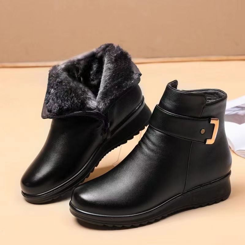 EB | Stiefeletten Leder Warm Gefüttert Strukturierte Passform Schnalle Rutschfeste Sohle