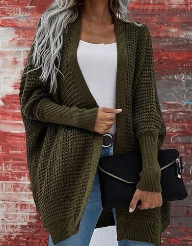 EB | Strickjacke Gestrickte Waffelstruktur Übergröße Passform Offene Vorderseite Langärmlig