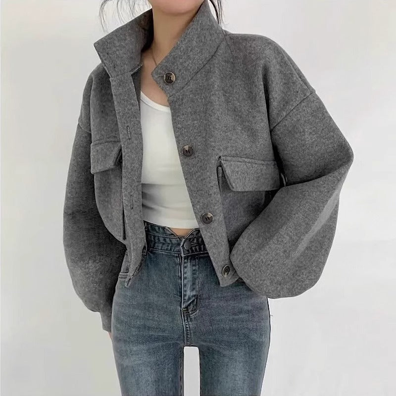EB | Kurze graue Wolljacke für Frauen Mauwi