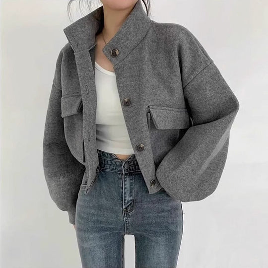 EB | Kurze graue Wolljacke für Frauen Mauwi