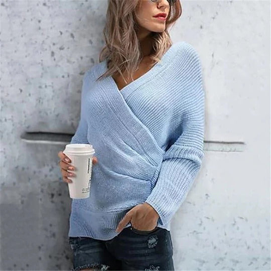 EB | Wickelpullover Strukturstrick V-Ausschnitt Lässige Passform Gerippte Details