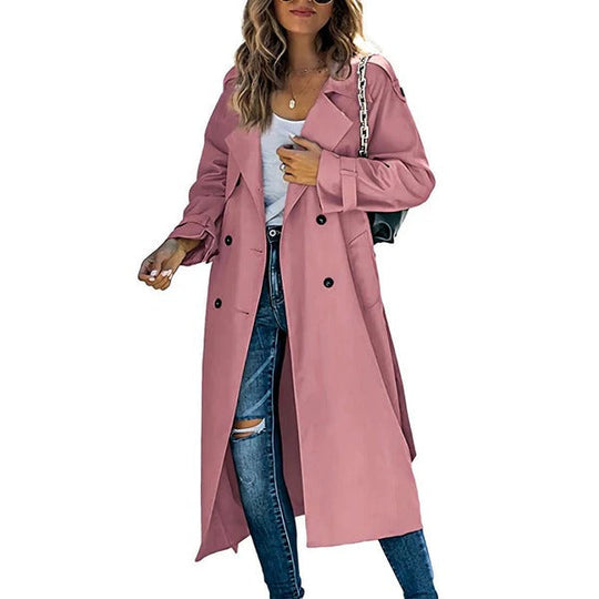 EB | Trenchcoat Lange Passform Gürtel an der Taille Doppelreiher Klassischer Stil