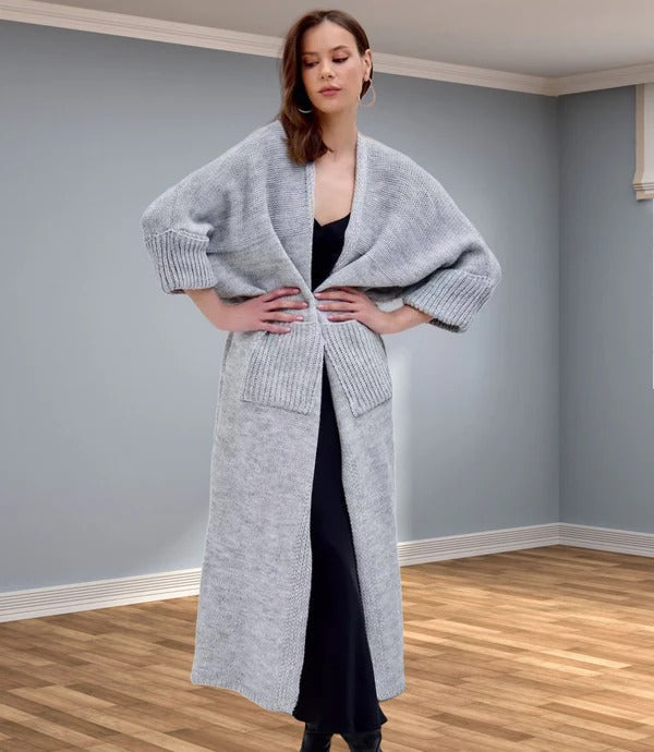 EB | Strickmantel Oversized Fit V-Ausschnitt Lange Ärmel mit Taschen