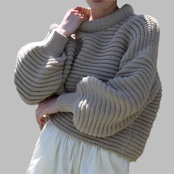 EB | Strickpullover Übergröße Passform Hoher Kragen Rippstrick Wollmischung