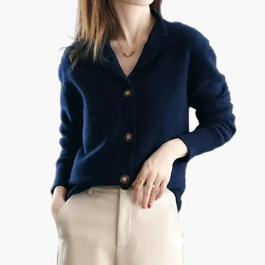 EB | Strickjacke mit Stehkragen und Knopfleiste - Eleganter Freizeitstil für Büro und Alltag