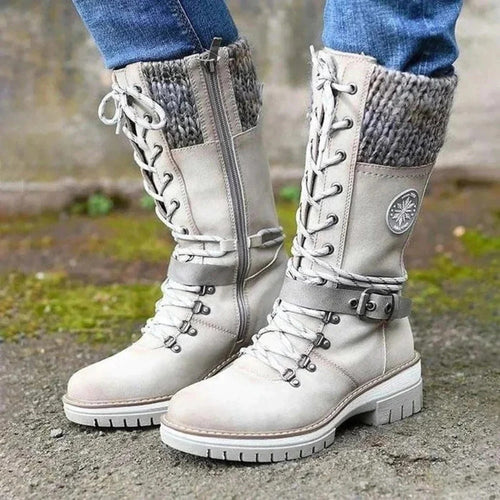 EB | Stiefel Frontschnürung Reißverschluss Wollbündchen Schnallen Details