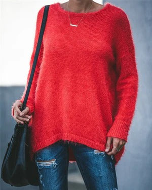 EB | Plus Size Schnitt Weicher Strick Asymmetrischer Saum Rippbündchen