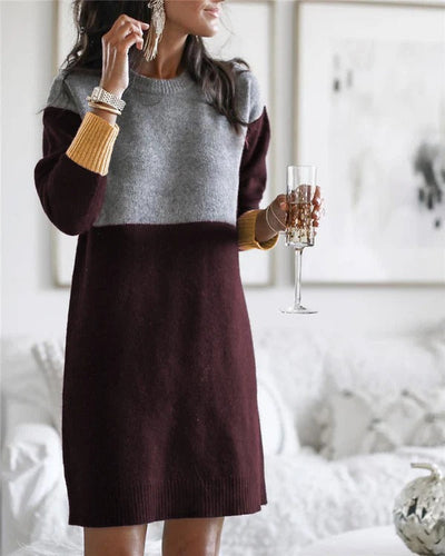 EB | Wollmischung Lockere Passform Lange Ärmel Farbblockdesign